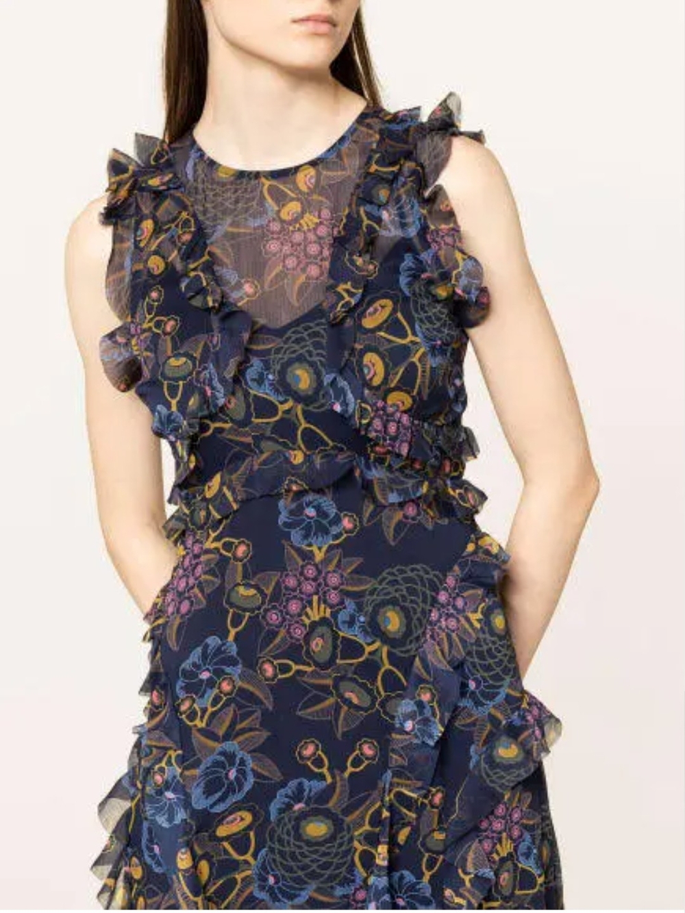 Ted Baker Karolia Floral Ruffle Midi Dress with Purple Accents - Picture 3 of 12